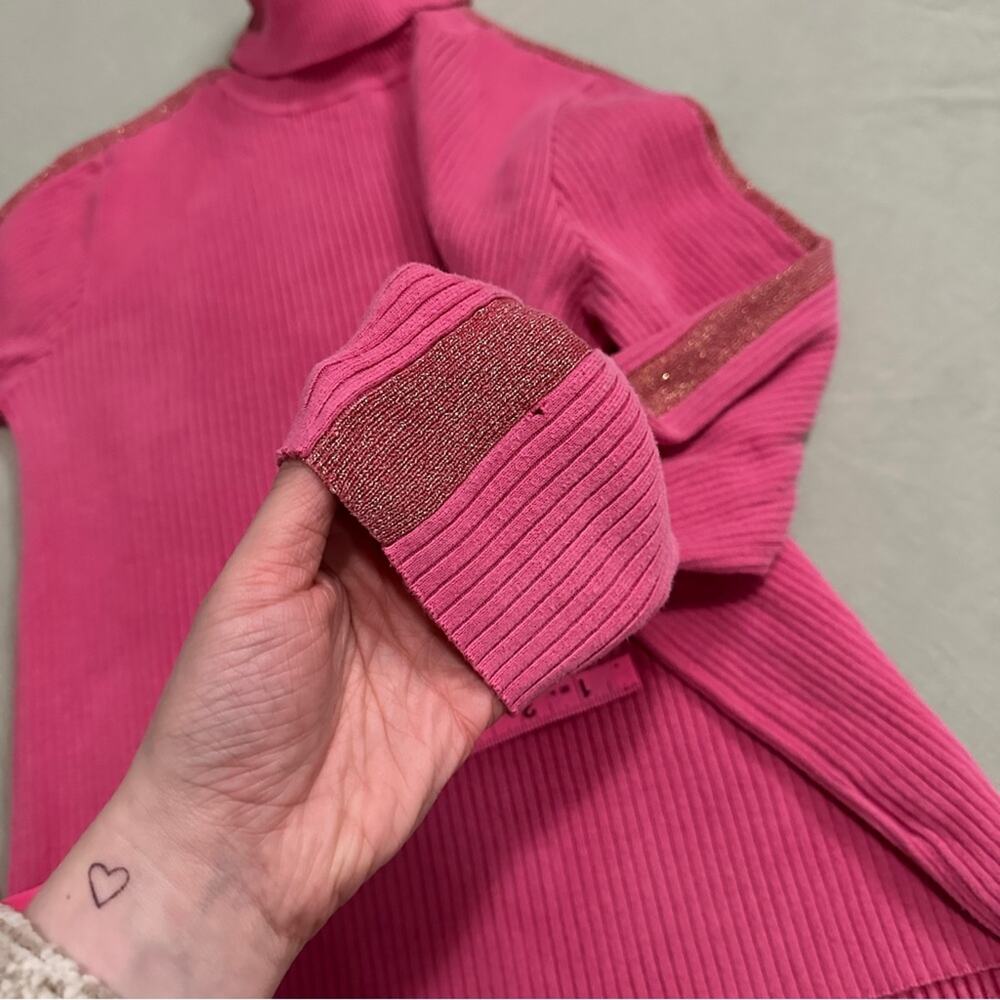 Ralph Lauren Sport Pink Gold Logo Emblem Crest Sporty Preppy Turtleneck Sweater - Picture 10 of 12